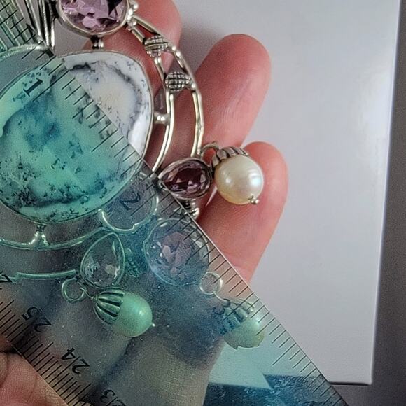 Dendritic Opal Pink Gemstone Pearl Pendant 3" Sterling Silver Jewelry - Picture 9 of 9